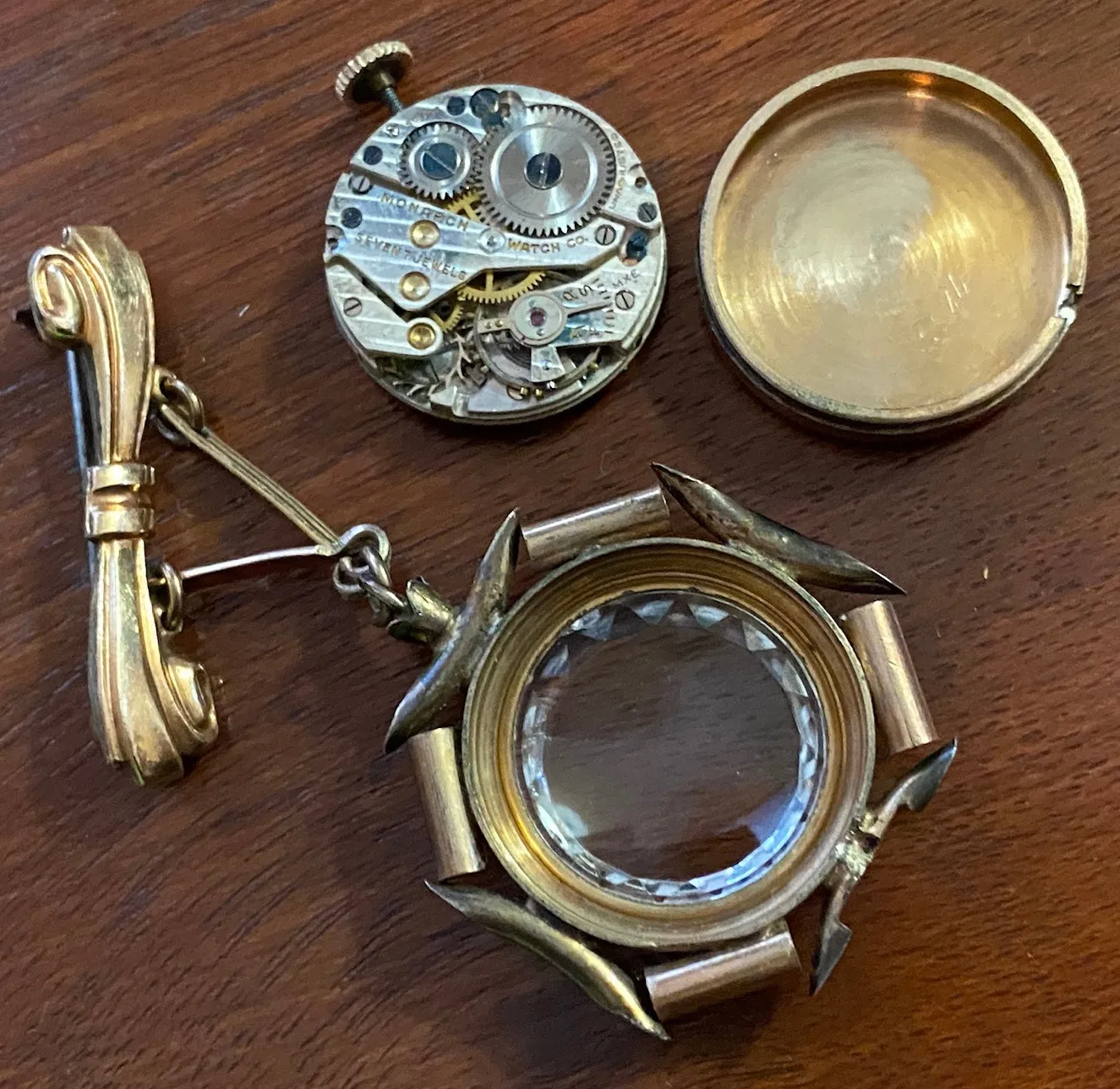 Vintage 10k Rolled Gold Ribbon Brooch Watch