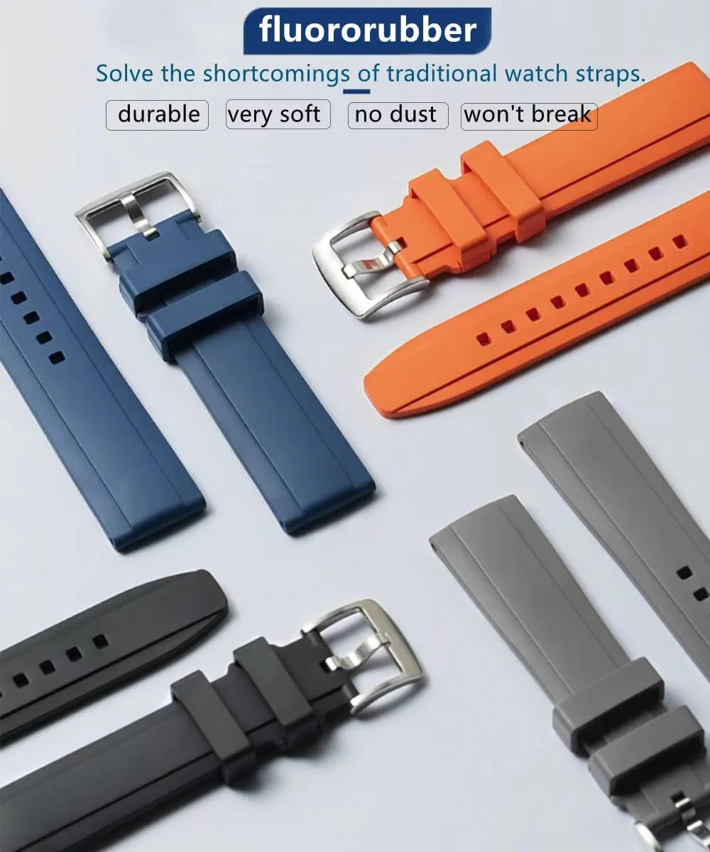 Watch Band Quick Release Fluororubber 19mm 20mm 21mm 22mm Soft Durable Universal FKM Rubber Replacement Band Strap for Men Women