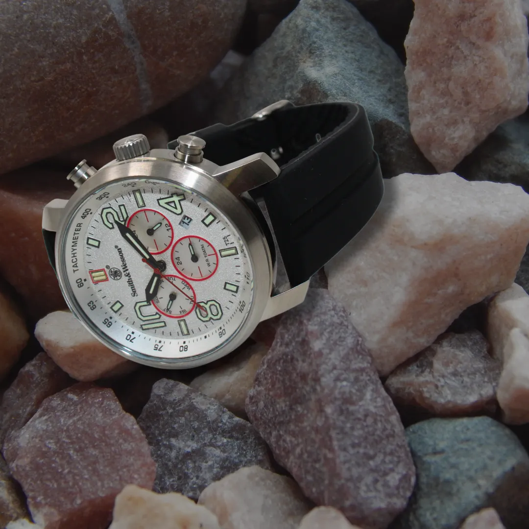 White Smith & Wesson Tritium Chronograph Red, Silicone Strap