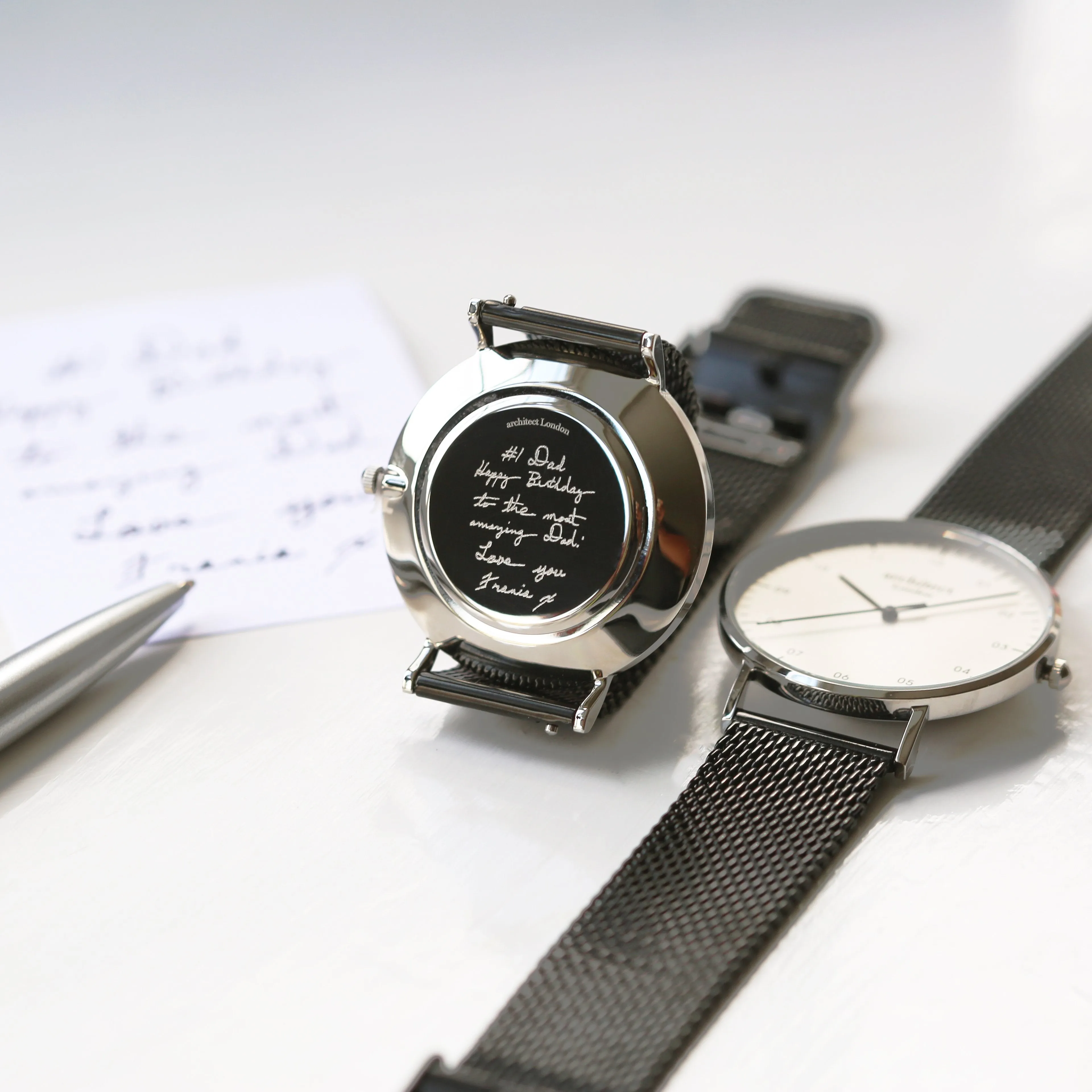 Zephyr Men's Handwriting Engraved Watch In Pitch Black